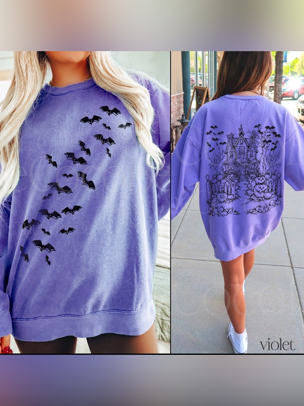 Halloween Bats & Haunted House Crewneck